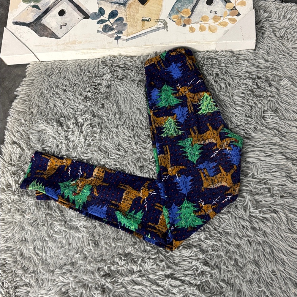 LuLaRoe Kids Leggings with Woodland Animal Print Christmas Pine Trees Deer Tween